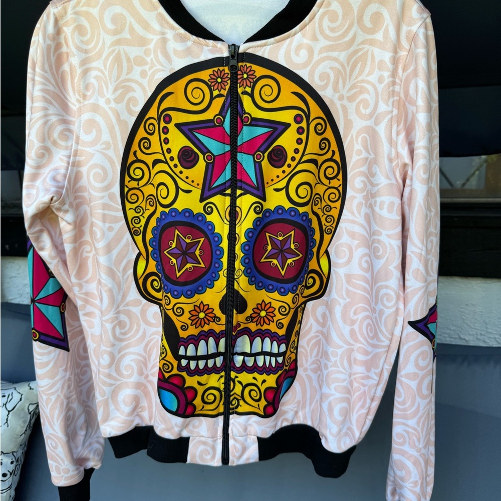 Colorful Sugar Skull Print Jacket